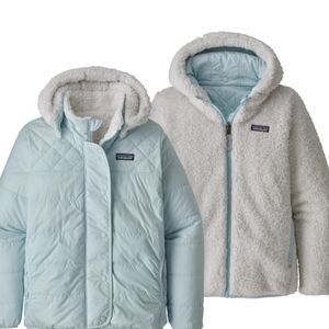 Patagonia Kids Puffers in Light Blue and White